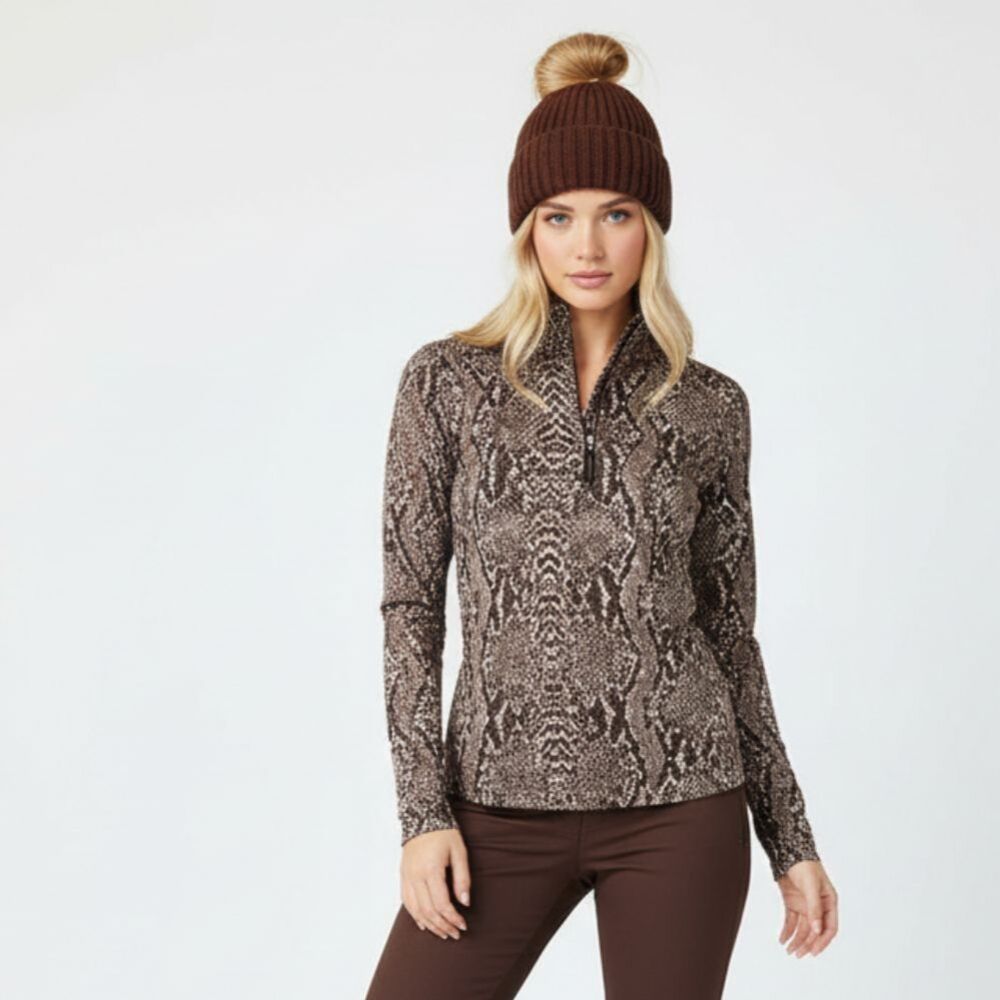 Nils Brown Animal Print Long Sleeve Quarter Zip Top S